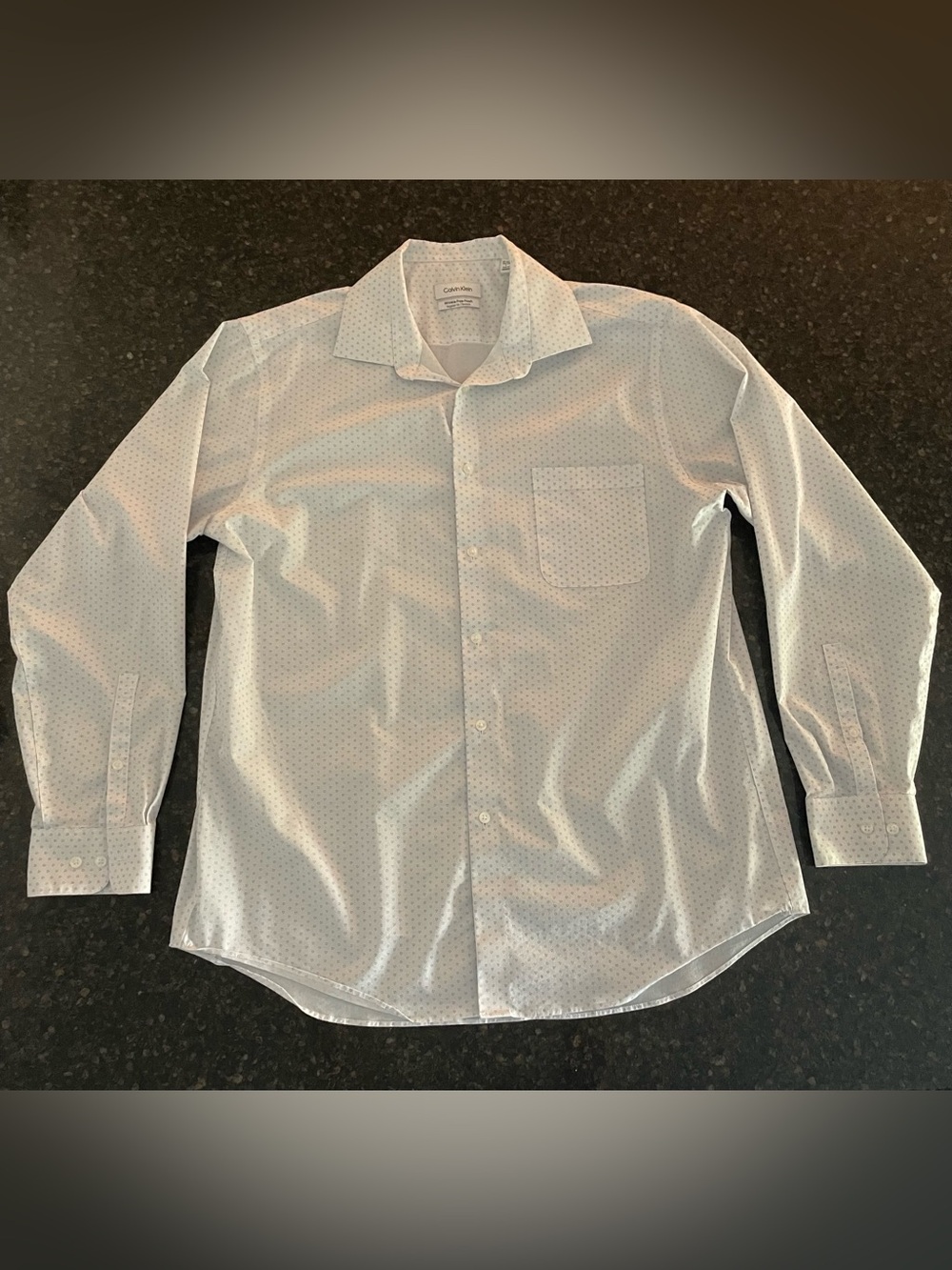 Calvin Klein men’s button down shirt, white with blue accents, large regular fit